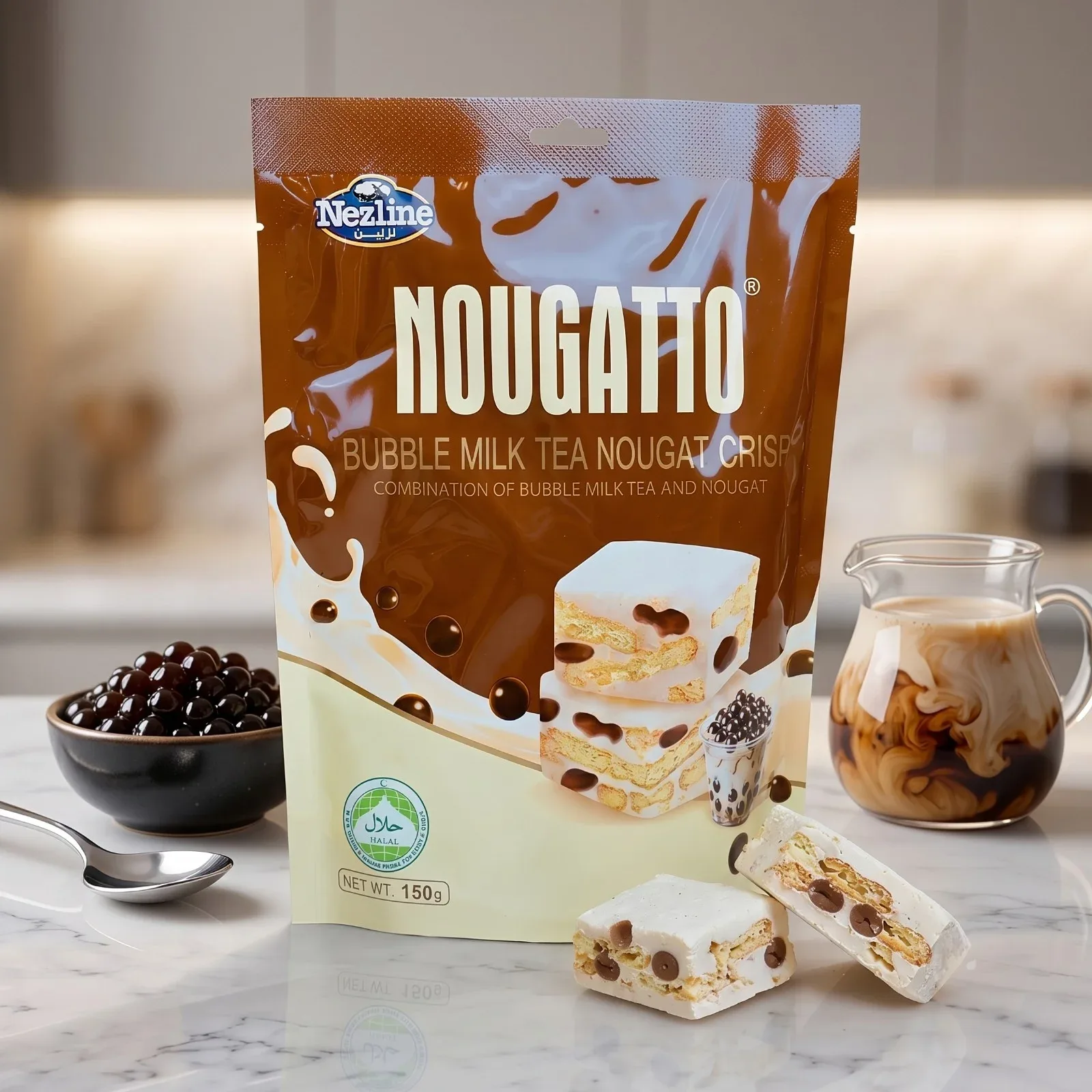 Nezline Nougatto Bubble Milk Tea Nougat Crisp 150g | Imported Milk Tea Candy