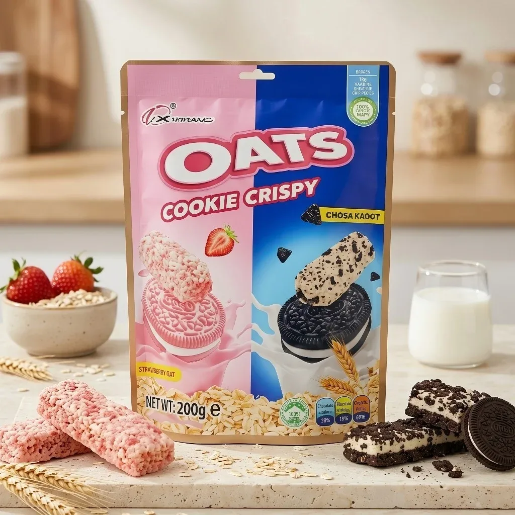 Oats Cookie Crispy 200g | Crispy Oat Cookies with Strawberry & Chocolate Flavor