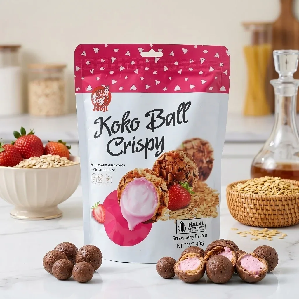 Koko Ball Crispy Strawberry 40g | Crispy Cocoa Snack with Strawberry Cream
